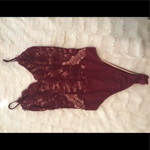 red lace body suit